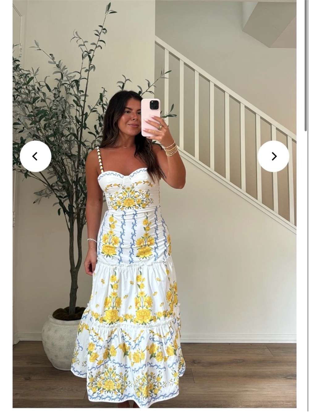 White & Yellow Floral Maxi Dress with Spaghetti Straps